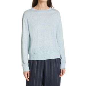 Vince Womens New Skylight Blue 100% Linen Crew Neck Pullover Top Medium